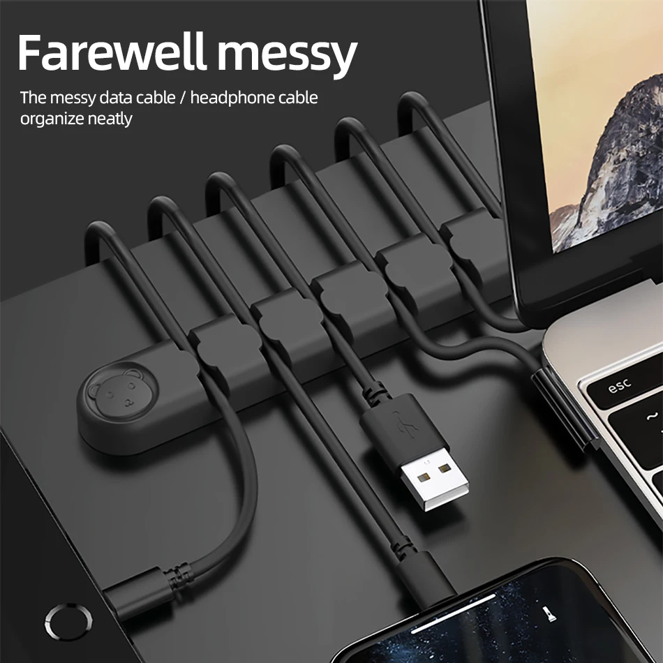 !ACCEZZ 6-Holes Cartoon Cable Organizer Holder Wire Winder Cord Silicone Clip Cables Protector Line Desktop Management Organiser (2)