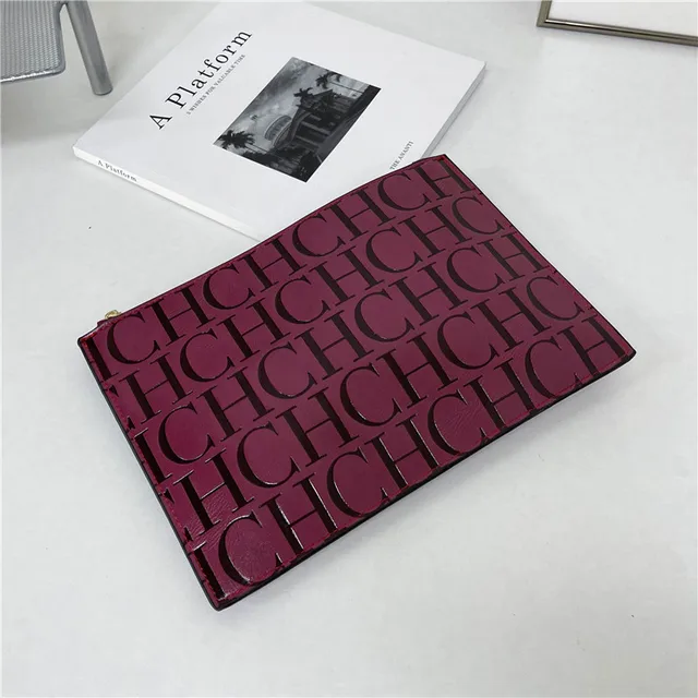 2021 New Luxury Brand CH Clutch Unisex High-quality CH Letter Pattern Clutch luxury envelope leather business clutch purse The first purple