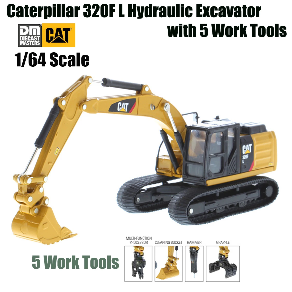 NEW DM CAT 1/64 Scale Caterpillar 320F L Hydraulic Excavator with 5 Work Tools By Diecast Masters Play&collect gift 85636