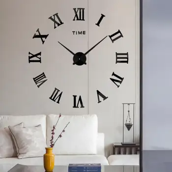 

Large Roman Numerals Mirror Stickers Modern DIY Wall Clock Decoration Home Decor Adjustable 3D 3D Stickers Wall Clock