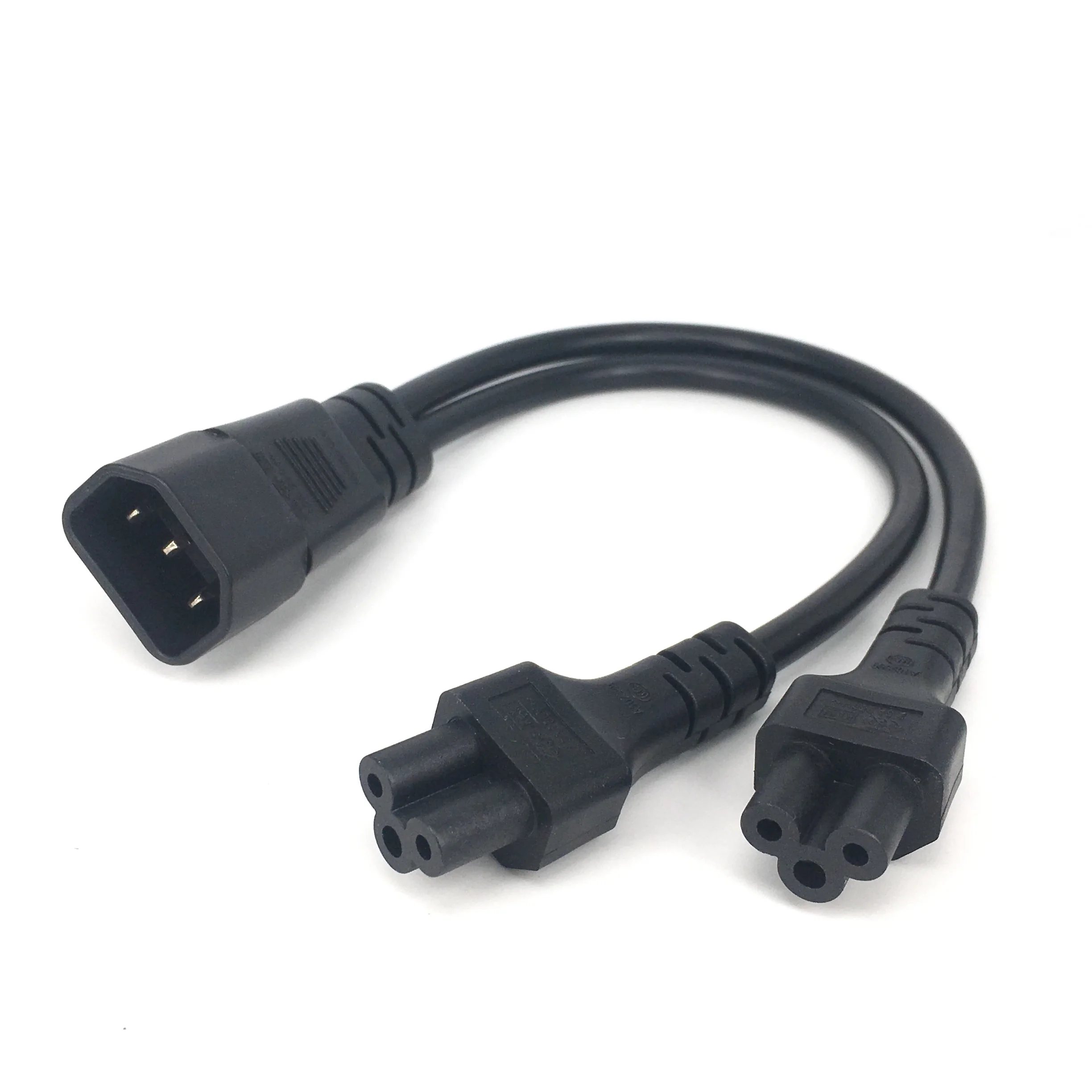 Power Y Type Splitter Adapter Cable Single IEC 320 C14 Male to Dual C5 Female Short Cord for Computer host display 0.3M