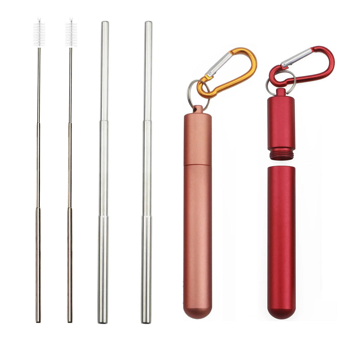 6pcs Rose-Red 6 шт. портативная многоразовая телескопическая из нержавеющей стали соломинки для напитков, Раскладной Металлический соломинка с соломинкой, щетка для ведра - Цвет: 6pcs Rose-Red