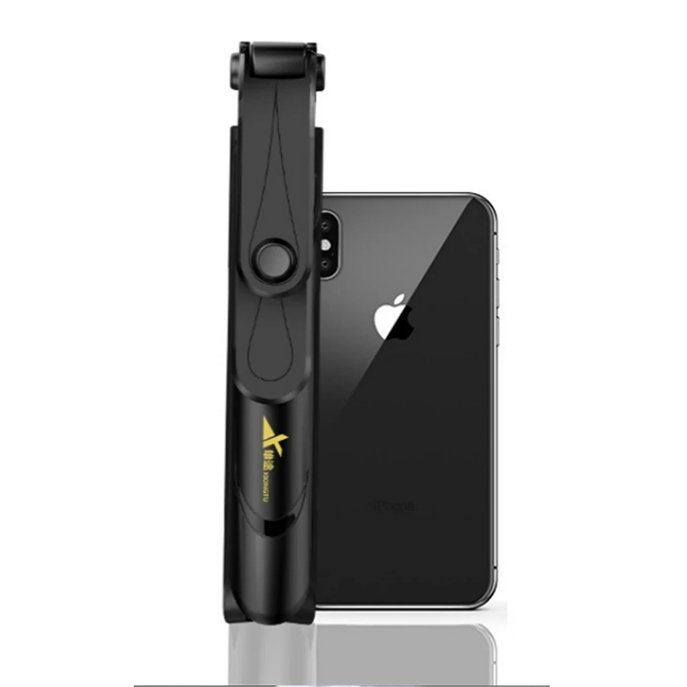 Штатив и вертикальная съемка 2 в 1 Bluetooth из нержавеющей стали селфи штативы-палки для IPhone для мобильного телефона samsung - Цвет: Черный