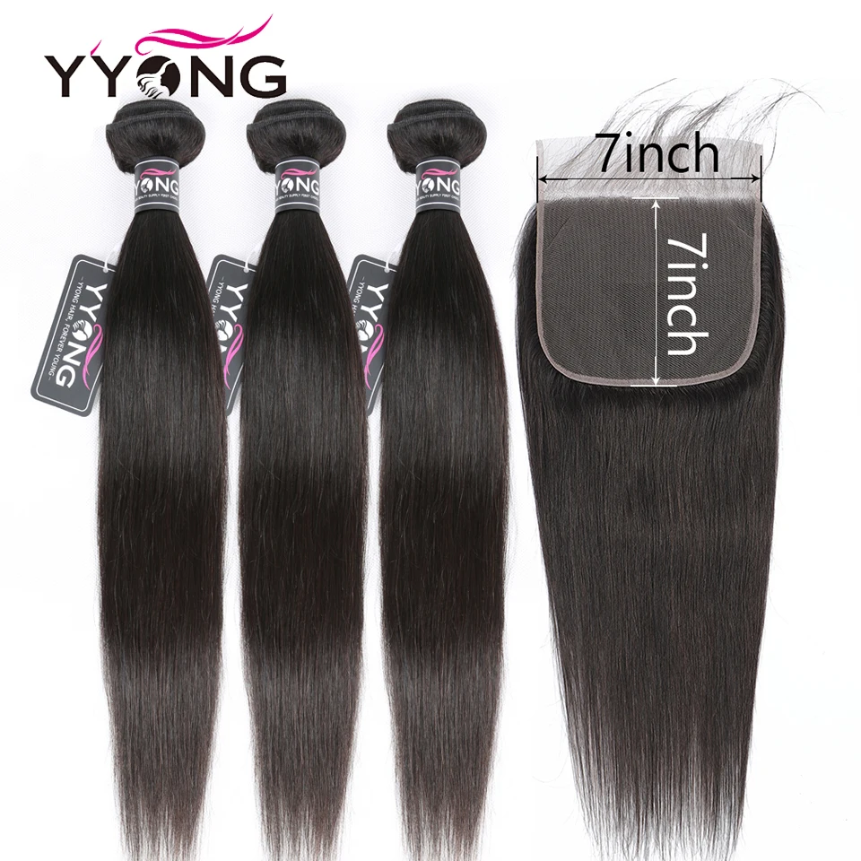  Yyong Straight Hair Bundles With 7x7 Lace Closure Brazilian Human Hair Weave Bundles With Closure H