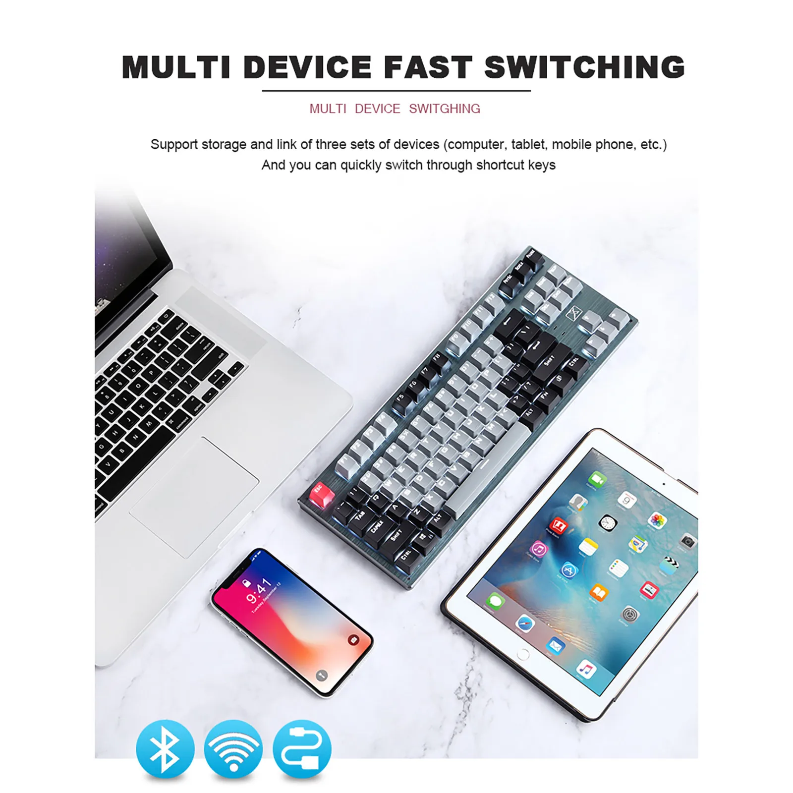 2020 New Mechanical Keyboard 87 Keys bluetooth USB Wireless Type-C Three Mode Backlit Silent Gaming Mouse Set For PC Laptop