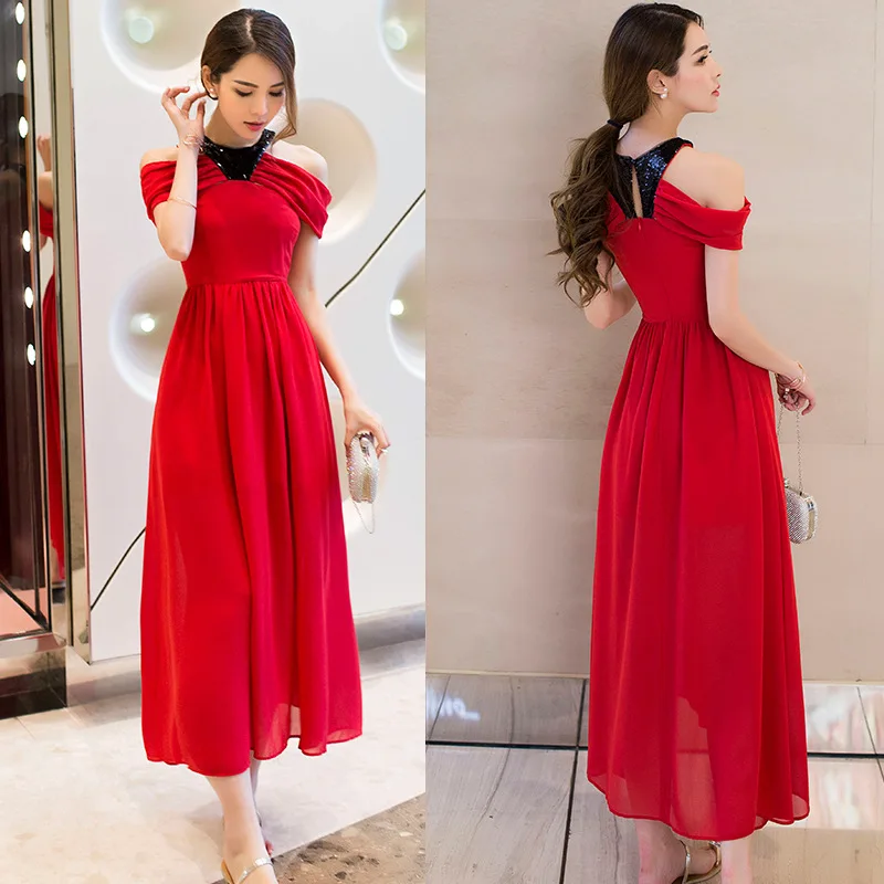 

Dress 2017 Summer New Style Korean-style Halter WOMEN'S Dress Chiffon Slim Fit High-waisted Big Skirt