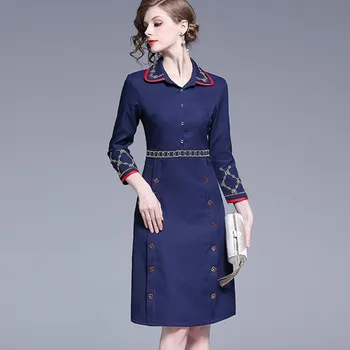 

2019 New Runway brand Women Retro long Sleeve Dress slim Small fragrance ladies work wear Bodycon A-line Dresses Vestidos robe