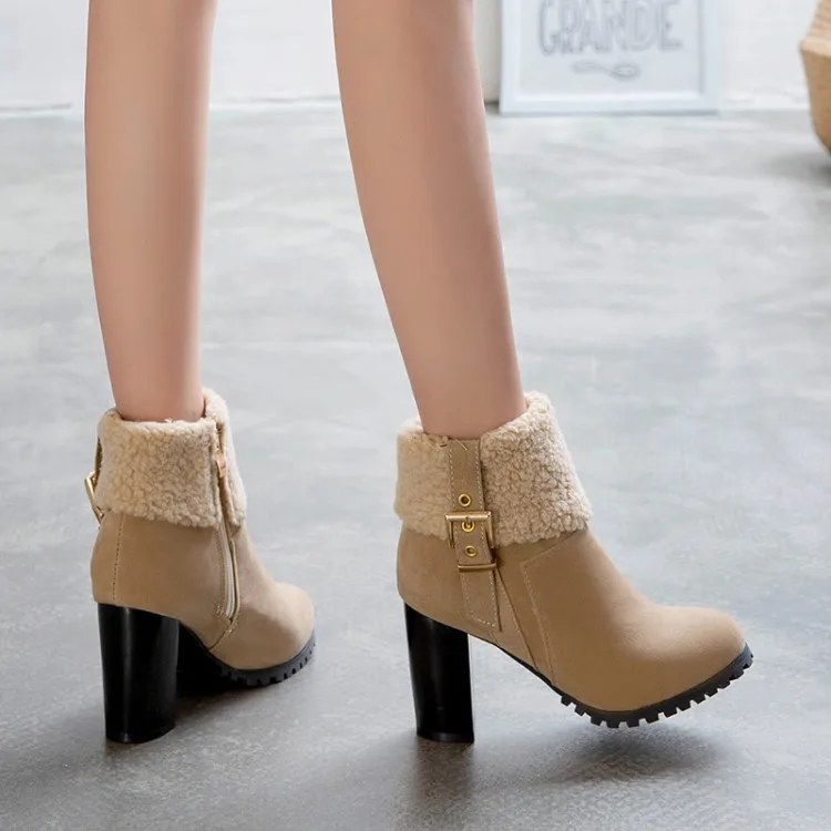 KALENMOS/женские ботинки размера плюс 33-46 теплая осенне-зимняя обувь на высоком каблуке женские повседневные офисные Ботинки на молнии с пряжкой женские ботильоны