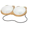 New High-end Pet Bowl Bamboo Shelf Ceramic Feeding and Drinking Bowls for Dogs and Cats Pet Feeder Accessories 2