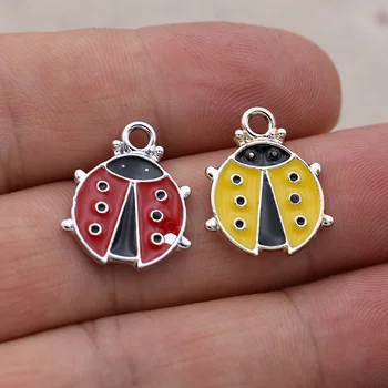 

8pcs Enamel Silver Plated Ladybug Charms Pendant for Jewelry Making Earrings Bracelet Necklace Accessories DIY Craft 19x16mm