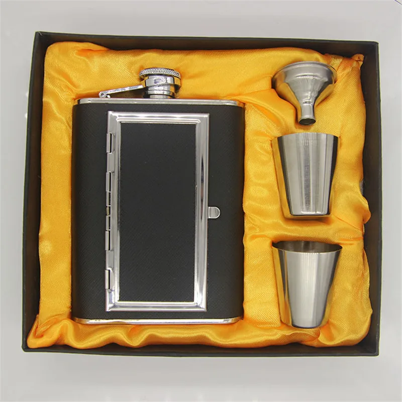 6 OZ Black Set 5 унций/6 унций портативная фляжка из нержавеющей стали черная из искусственной кожи кувшин винный горшок ликер спирт Крышка Путешествия Посуда для напитков портсигар чехол - Цвет: 6 OZ Black Set