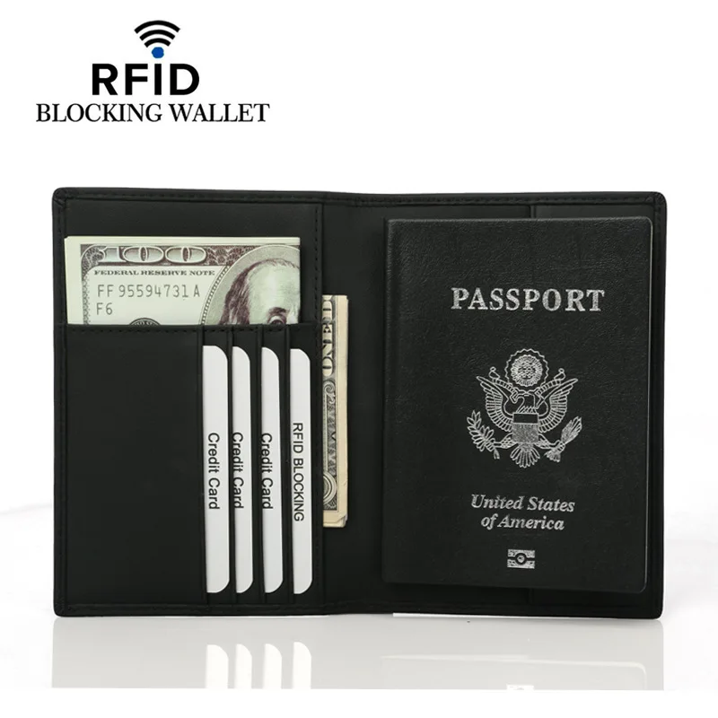 RFID Blocking Passport Wallet Genuine Real Leather Cover Credit Bank ID Card Case Holder Ticket Organizer Men Male | Багаж и сумки