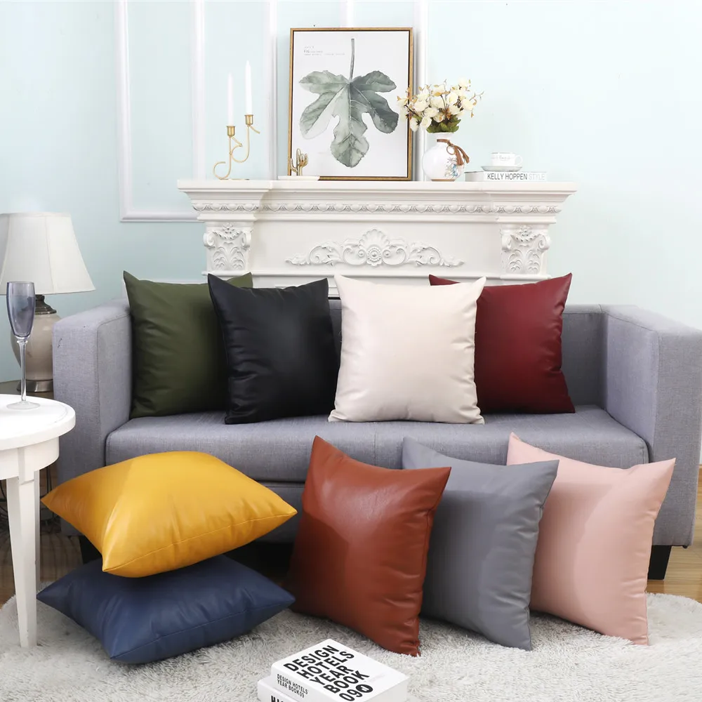 Faux Leather Cushion Cover Modern Solid Decorative Pillow Case Nordic Soft Luxury Throw Pillow Covers for Sofa Bed Home Decor