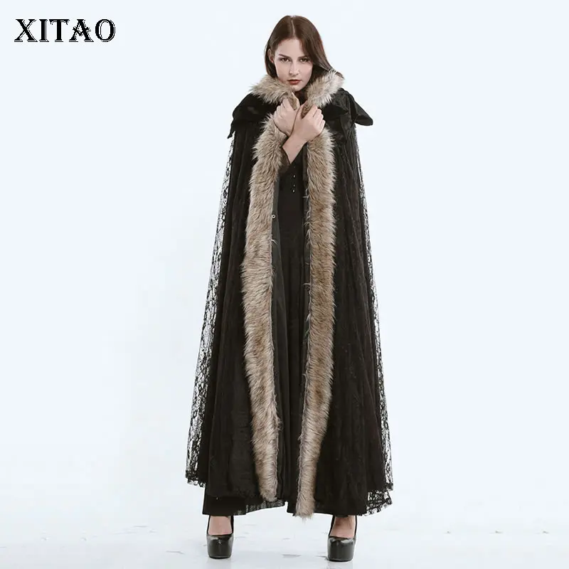 

XITAO Women Lace Ponchos Korea Fashion New Long Hooded Patchwork Loose 2019 Autumn Elegant Small Fresh Casual Capes GCC1483