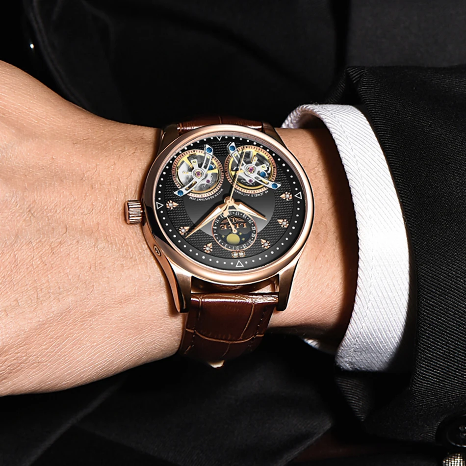 LIGE новые мужские часы автоматические механические часы Tourbillon часы из натуральной кожи водонепроницаемые деловые часы Relogio Mascul