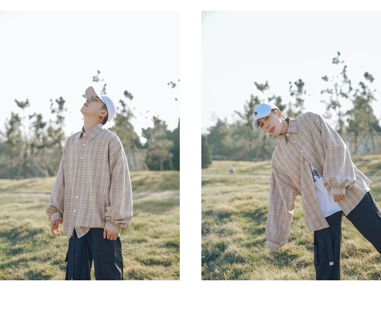Men's long-sleeved shirt autumn and winter new casual loose plaid shirt youth personality fashion trend men's clothing