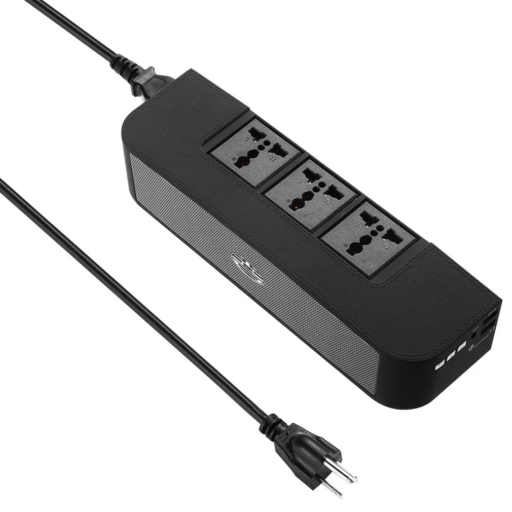 Черный портативный мини QC3.0 Смарт зарядка мульти медиа, музыка мощность с 3 розетками независимый выключатель питания