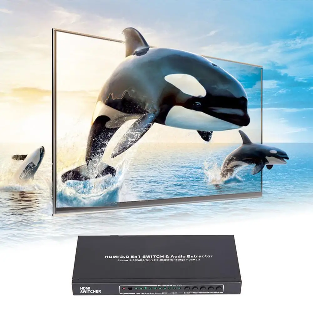 Hdmi2.0 5 входов и 1 выход коммутатор с аудио разделением 3D 4Kx2K @ 60Hz Hdcp2.2 Hdmi