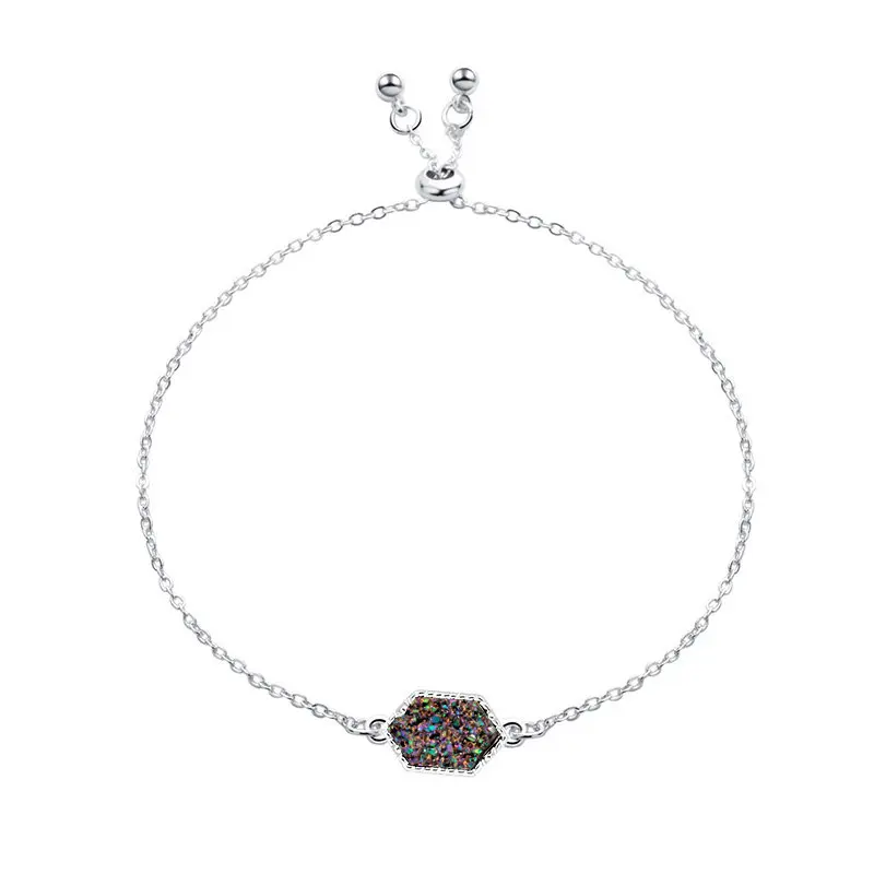 Модный Регулируемый Круглый круглый полимерный Druzy браслет Drusy из искусственной смолы Druse камень Золотая Серебряная цепочка ювелирное изделие для женщин подарок - Окраска металла: 28