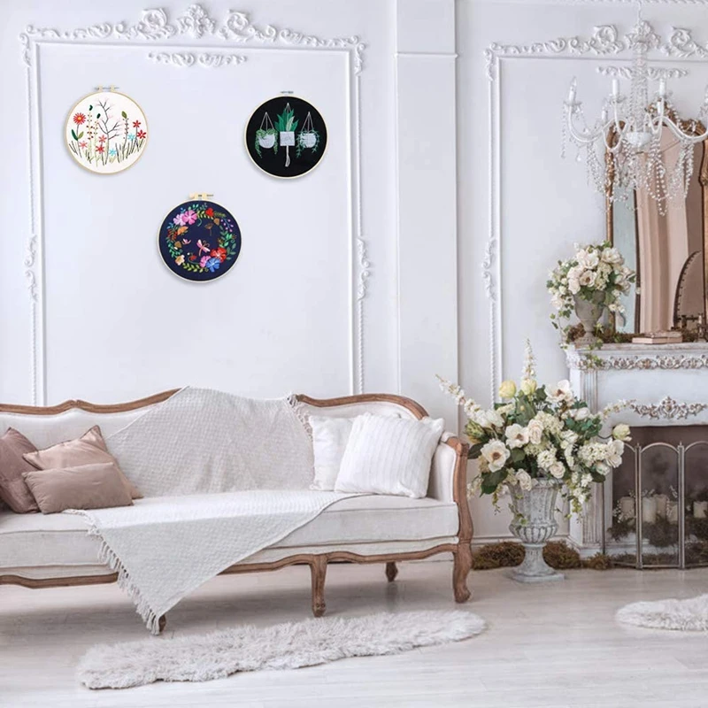 Набор для вышивания 3 упаковки ткань с узором вышивка обруч цветные нитки набор