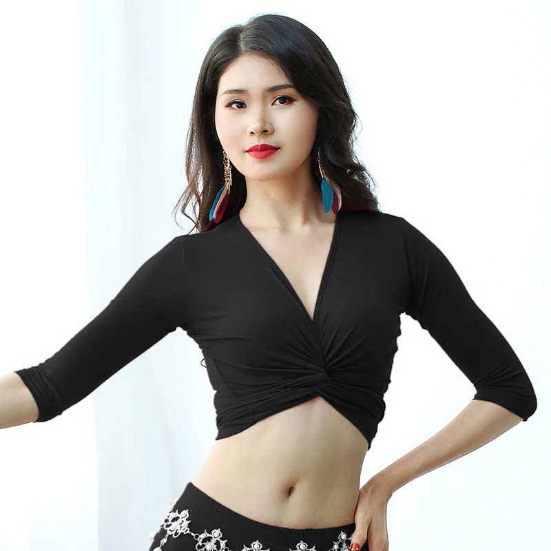 Black Tops Костюм для танца живота, топы для танцев, Модальная одежда для восточных танцев, Женские топы для латинских танцев, тренировочные топы для йоги, сексуальные топы для танца живота, VDB1258 - Цвет: Black Tops