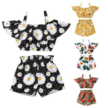 

Newest Fashion Summer Toddler Baby Girl Clothes Off Shoulder Ruffle Sling Crop Tops Short Pants 2Pcs Outfits Clothes