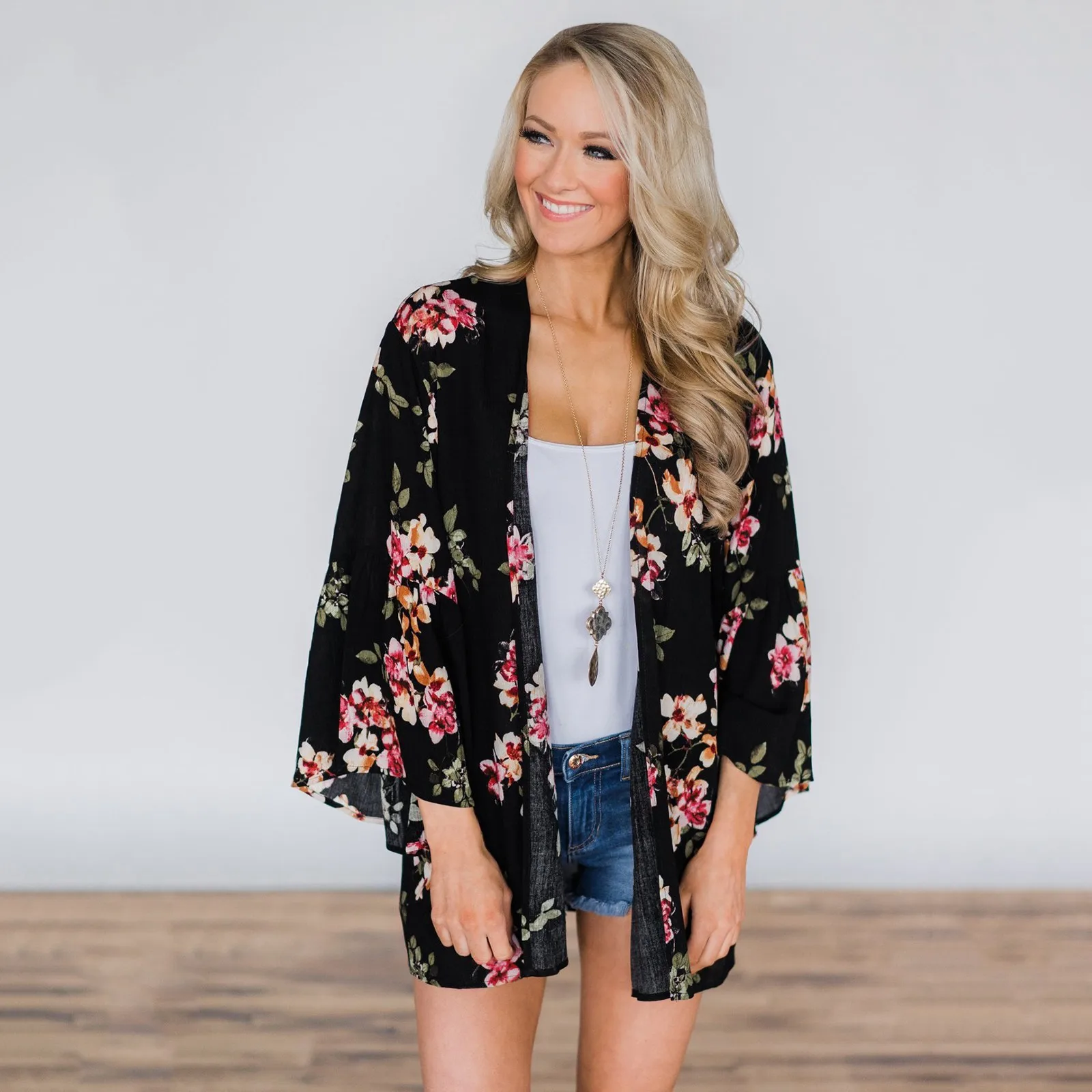 Beach Chiffon Kimono Floral Print 