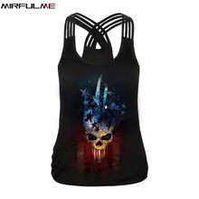 Женский спортивный жилет с 3D принтом черепа, женская рубашка для йоги, тонкая облегающая футболка для бега, фитнеса, футболка с перекрестными полосками, топы, быстросохнущая спортивная блузка