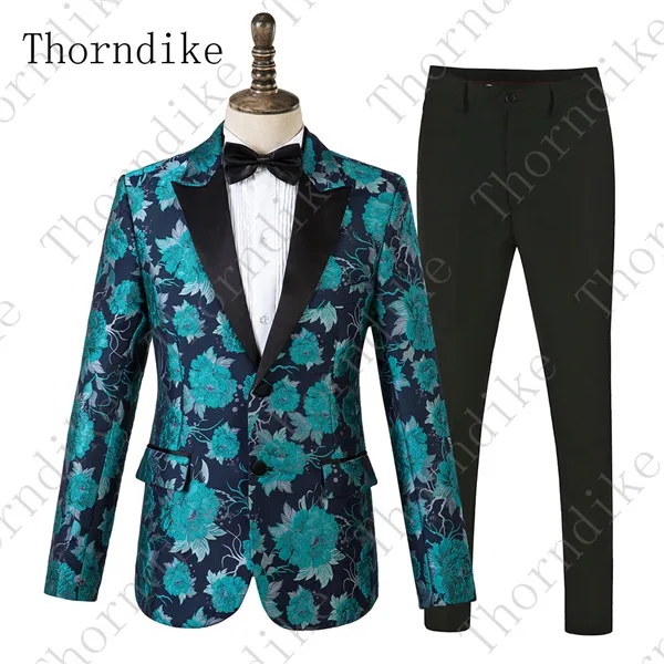 suits 5 Thorndike новое поступление черный мужской Выпускной Свадебная вечеринка смокинги Модные мужские с цветочным принтом костюм жениха 2 шт Slim Fit мужской костюм - Цвет: suits 5