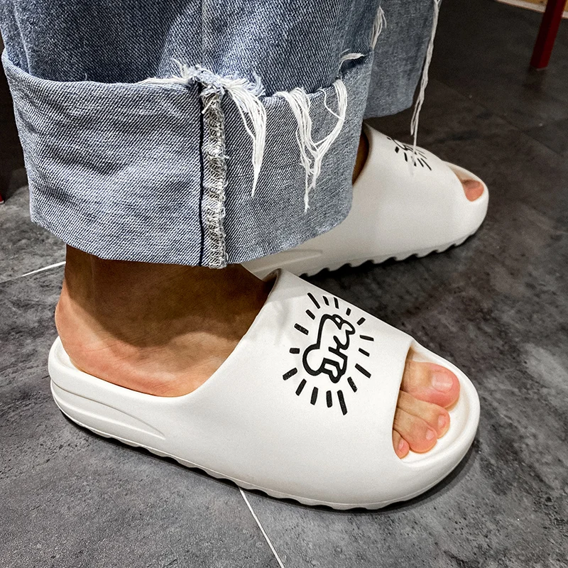 sleepers shoes men 2020 Brand Slide Slippers Men Indoor Soft Men's home slippers Beach Flip Flops Flats Graffiti Shoes Man | Обувь
