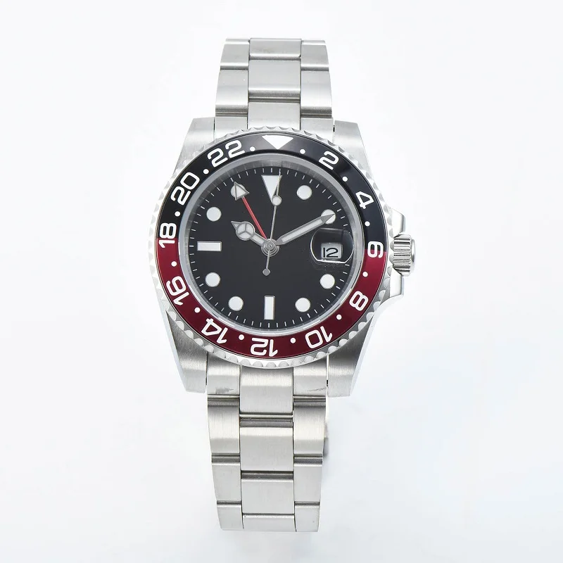 

Men Automatic Mechanical Watch 40mm GMT Black Sterile Dial Sapphire Crystal Black Blue Ceramic Bezel Waterproof 2813 Movement
