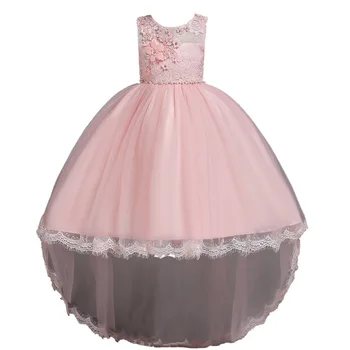 

Kids Girls Princess Party Dresses New 2019 Autumn Spring Sleeveless Lace Children Clothing Trailing Flower Wedding Dress GDR507