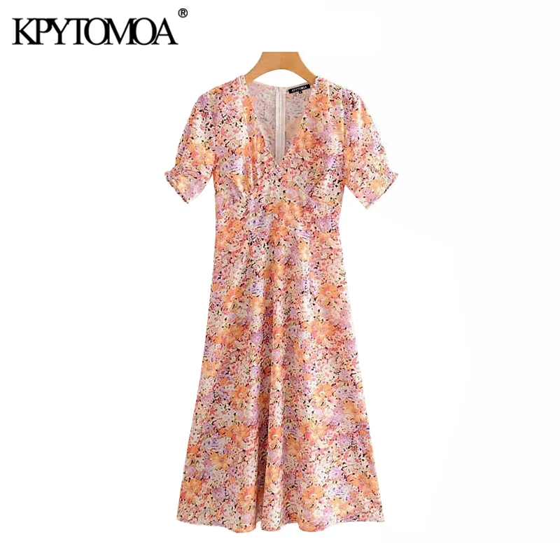 Vintage Elegant Floral Print Midi Dress Women 2020 Fashion V Neck Short Sleeve Back Zipper Female Dresses Chic Vestidos Mujer Vintage Elegant Floral Print Midi Dress Women 2020 Fashion V Neck Short Sleeve Back Zipper Female Dresses Chic Vestidos Mujer