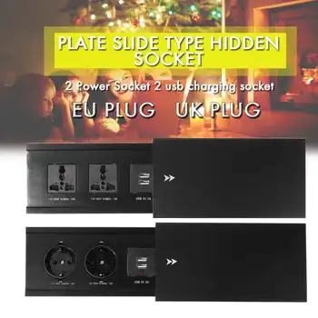 

2020 Double EU/UK Standard Power Outlet 2 USB Charging Port Kitchen Table Desktop Socket Furniture Power Hid Socket Hot