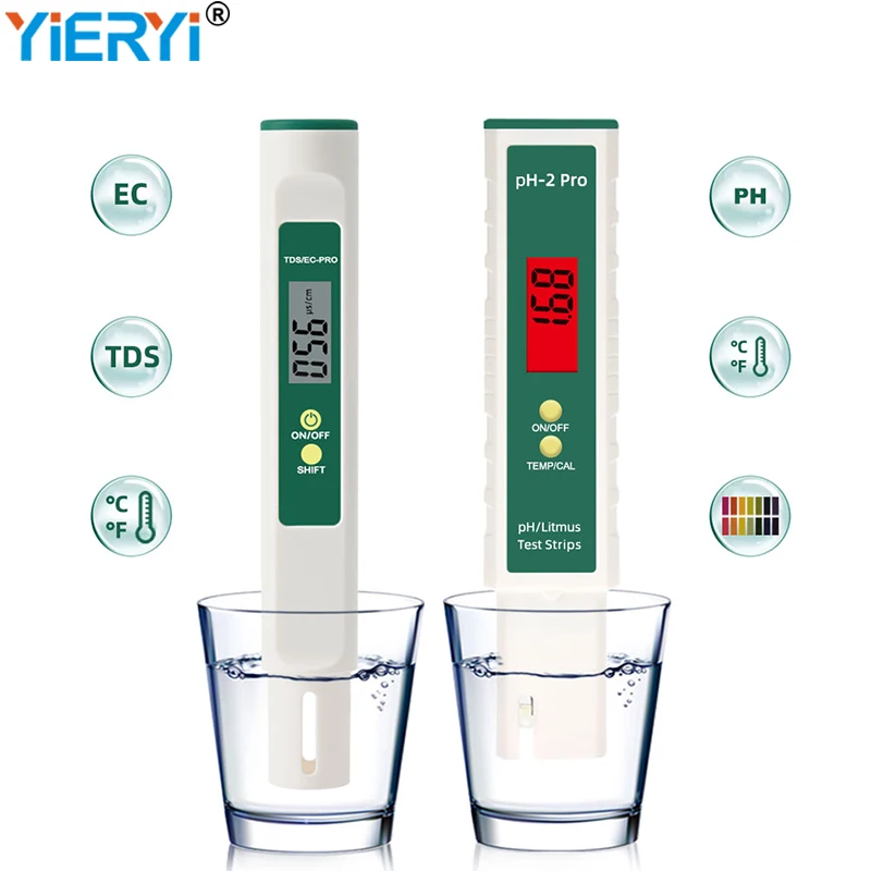 

2PCS/Set Digital PH TDS EC Temperature Meter Water Quality Purity Tester Pen 4 in 1 Measuring Device for Aquarium Drinking Water