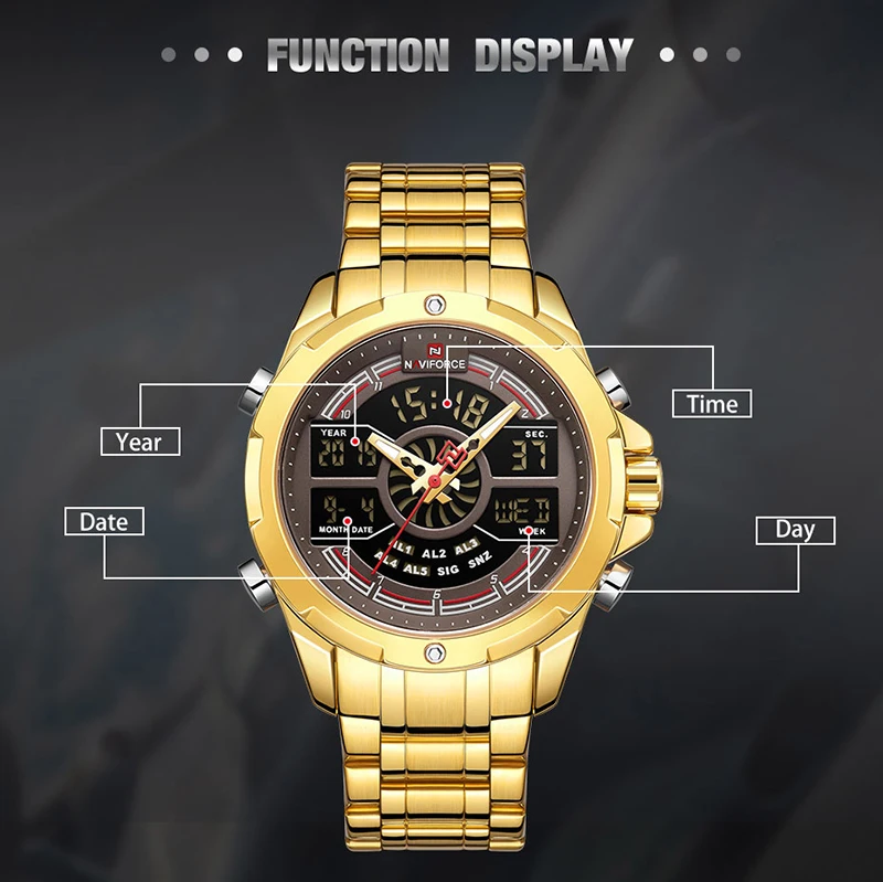 Новинка NAVIFORCE золотые мужские часы Топ люксовый бренд водонепроницаемые кварцевые мужские наручные часы Спортивные Цифровые мужские часы Relogio Masculino
