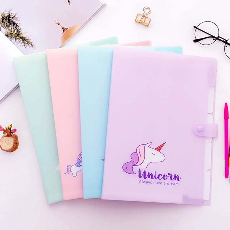 

Cute Cartoon Unicorn 5 Grid Document Bag Printed A4 File Folder Expanding Wallet Portable Organizer Paper Holder Office Supplies