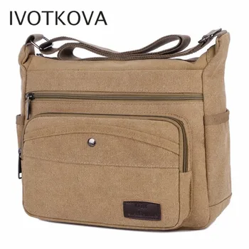 

IVOTKOVA Vintage Men's Messenger Bags Canvas Shoulder Bag Fashion Man Business Crossbody Bag For Man Brand Printing Male Travel