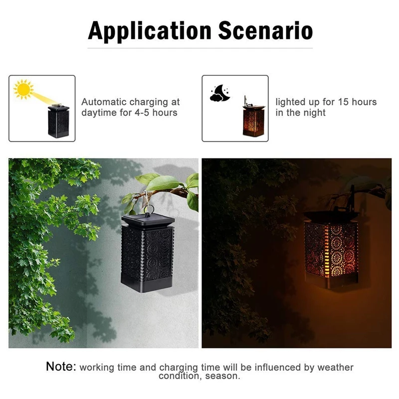 Solar Led Lantern Lights Dancing Flame Waterproof Outdoor Hanging Lantern Powered Waterproof Umbrella Lights Dusk To Dawn Auto O