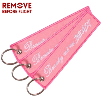 

3 PC Motorcycle Keychain Jewelry Embroidery Beauty and Her Beast Car Key Ring Chain for Women Gifts Luggage Tags Pink Key Chians