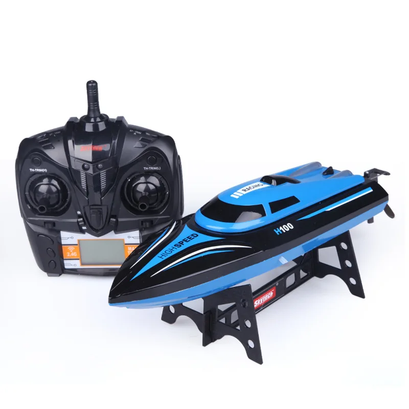 High speed RC boat H100 2,4 GHz 4 channel 30 km/h racing remote Control boat with LCD screen blue TOYS Outdoor toys