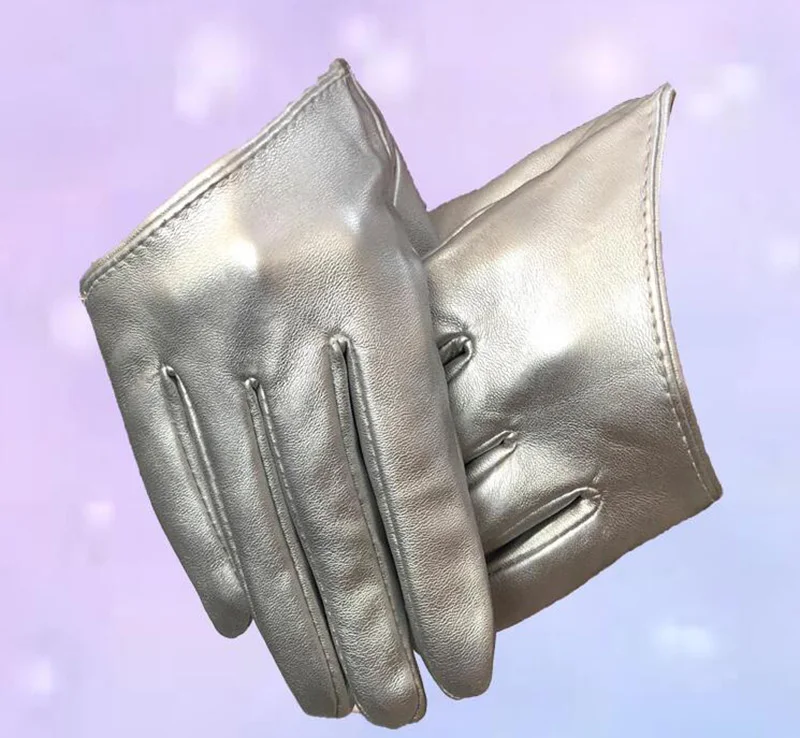 Men Silver Женские перчатки из искусственной кожи для выступлений, для уличных танцев, ночных клубов, DS танцевальные перчатки, женские сексуальные леопардовые панковские кожаные перчатки для вождения, H73 - Цвет: Men Silver