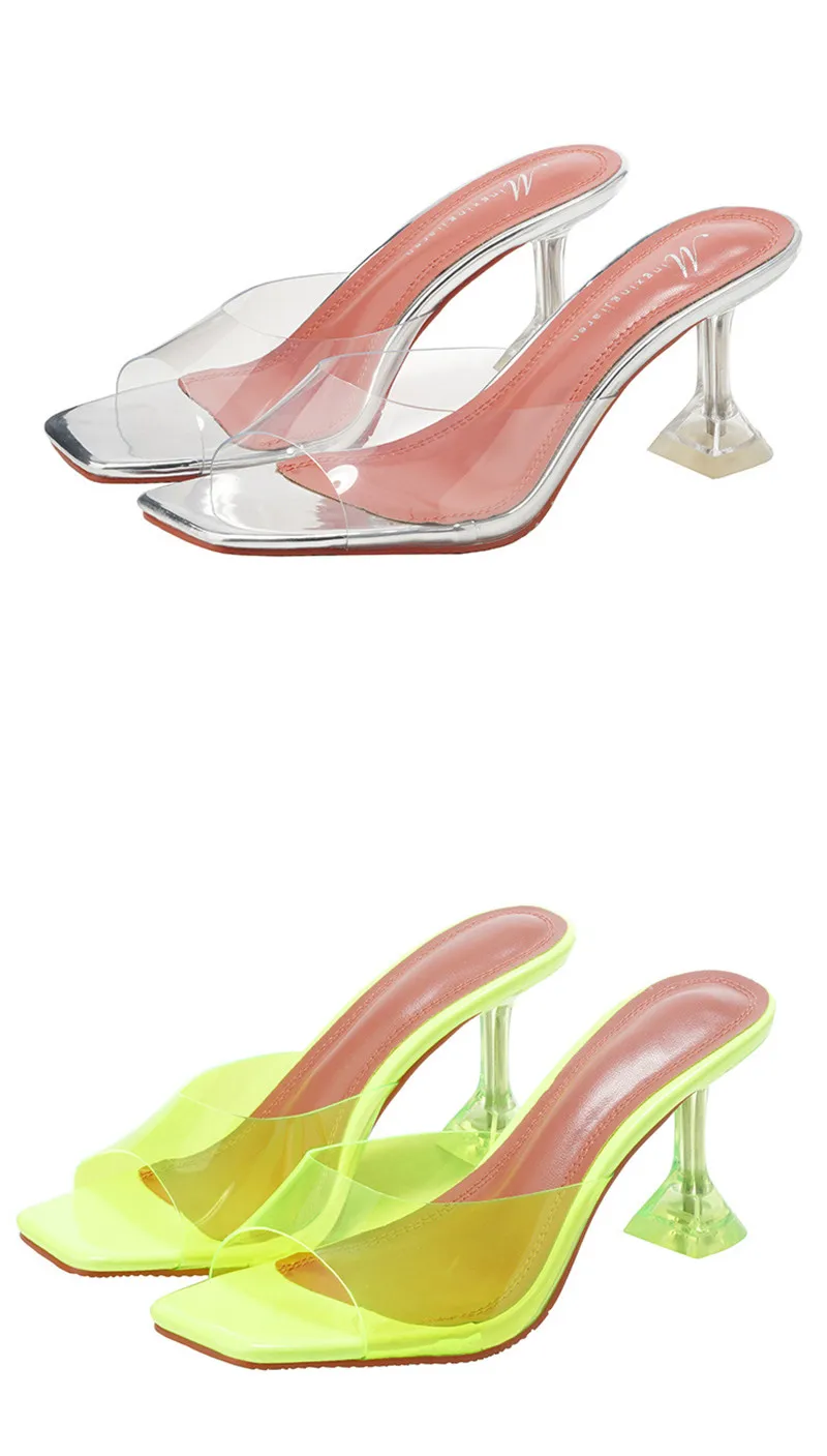 Green Silver Open Toe High Heels Women PVC Jelly Slippers 7CM9CM Transparent Perspex Slippers Shoes Heels Clear Sandals Size 40 (8)