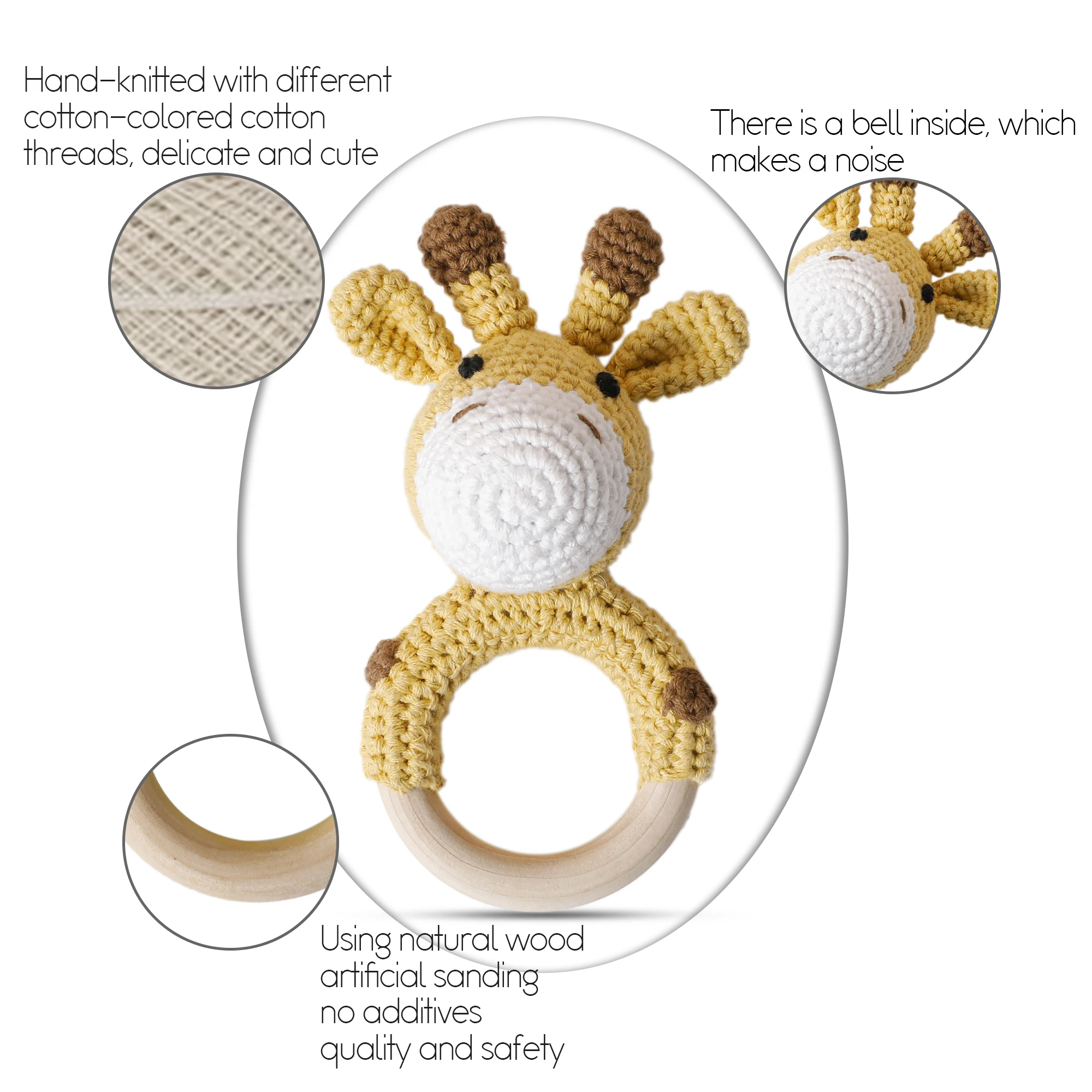 Bopoobo 1pc Baby Rattles Crochet Bunny Rattle Toy Wood Ring Baby Teether Rodent Baby Gym Mobile Rattles Newborn Educational Toys