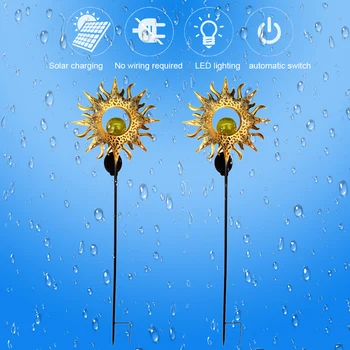 

Yard Garden Decor Auto On Off Warm White LED Patio Pathway Lawn Light Wireless Solar Powered Sun Metal Outdoor Waterproof