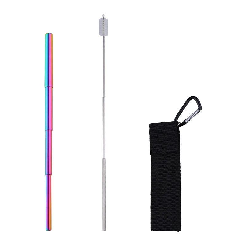 Rainbow NO.0 100 set Портативная телескопическая соломинки многоразовая нержавеющая сталь солома с сумкой для хранения Ceaner для путешествий кемпинга Красная трубочка для коктейля - Цвет: Rainbow NO.0 100 set
