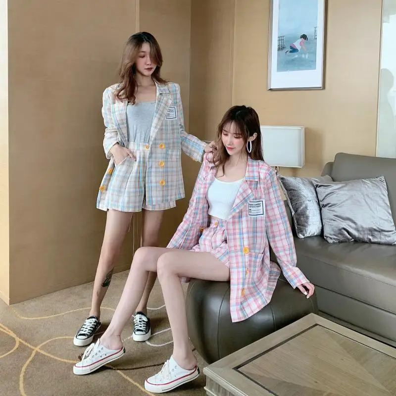 Костюм в красную клетку для фотосессии, костюм с широкими шортами, женский костюм, комплект из двух предметов, западный стиль, возраст