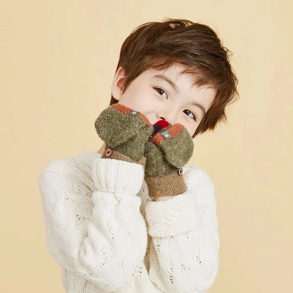 Unisex Winter Kids Gloves Cute Gloves Winter Cashmere Glove Mittens Thick Glove Children's Kids Keep Finger Warm d5