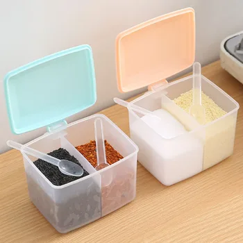

Household Tool Plastic Multifunction Seasoning Box Kitchen Salt Shaker Seasoning Jar Storage Box Set Seasoning Jar With Spoon
