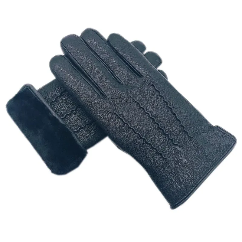 winter cycling gloves mens Winter men's 2020 new style deerskin thick wool gloves warmth soft and patternless deerskin gloves men gloves black lamb wool li driver gloves Gloves & Mittens